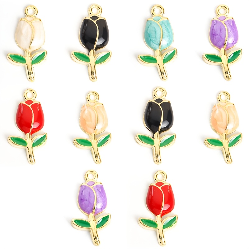10pcs Multicolor Tulip Enamel Drip Oil Charms for DIY Crafting